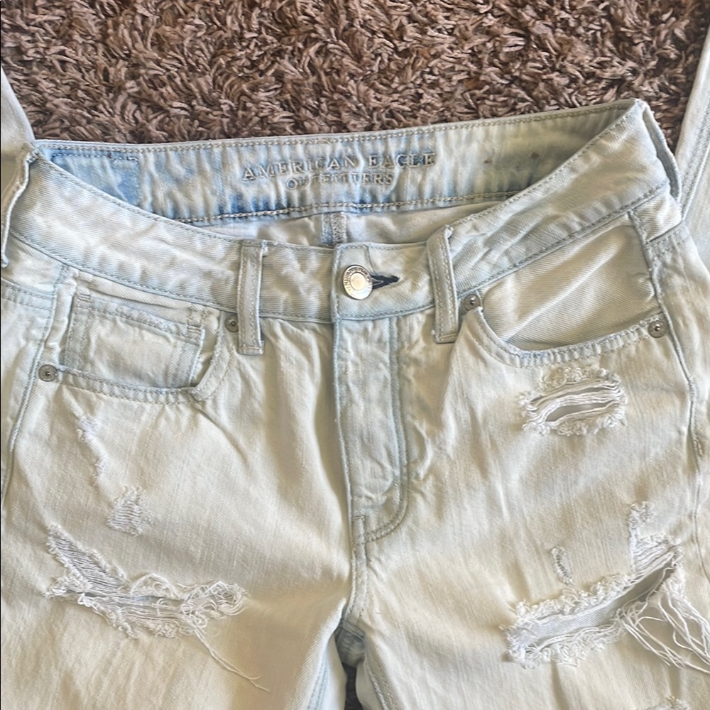American Eagle Outfitters Blue Boyfriend Jeans with Distressed Details